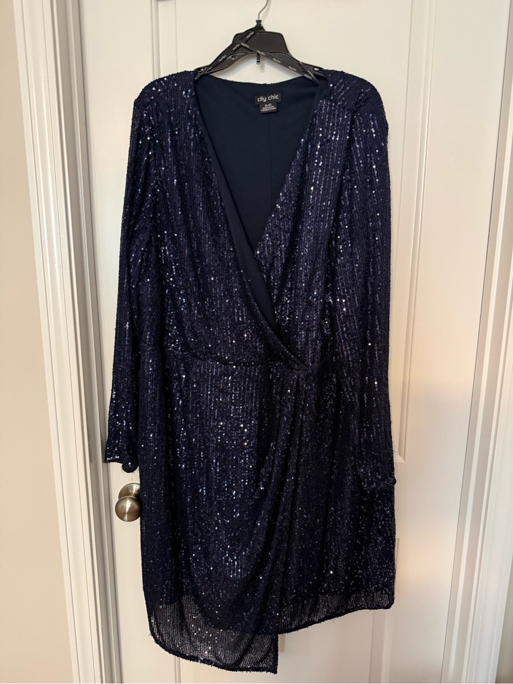 City Chic Navy Sequin V-Neck Dress